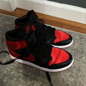 Nike Air Jordan’s in red and black satin fabric